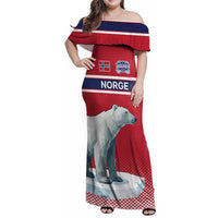 Norway Ice Hockey Custom Family Matching Off Shoulder Maxi Dress and Hawaiian Shirt Norge Polar Bears Red Style