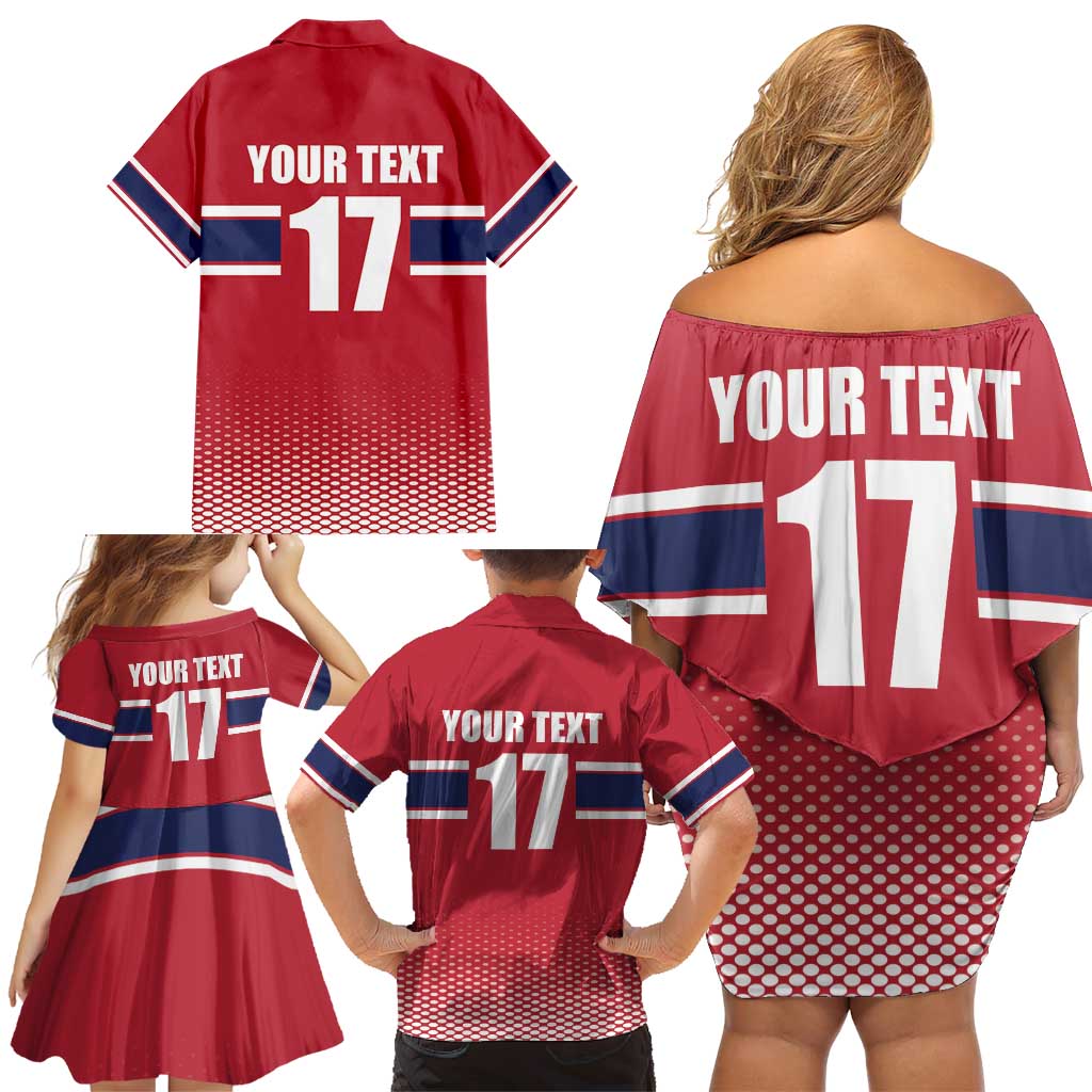 Norway Ice Hockey Custom Family Matching Off Shoulder Short Dress and Hawaiian Shirt Norge Polar Bears Red Style
