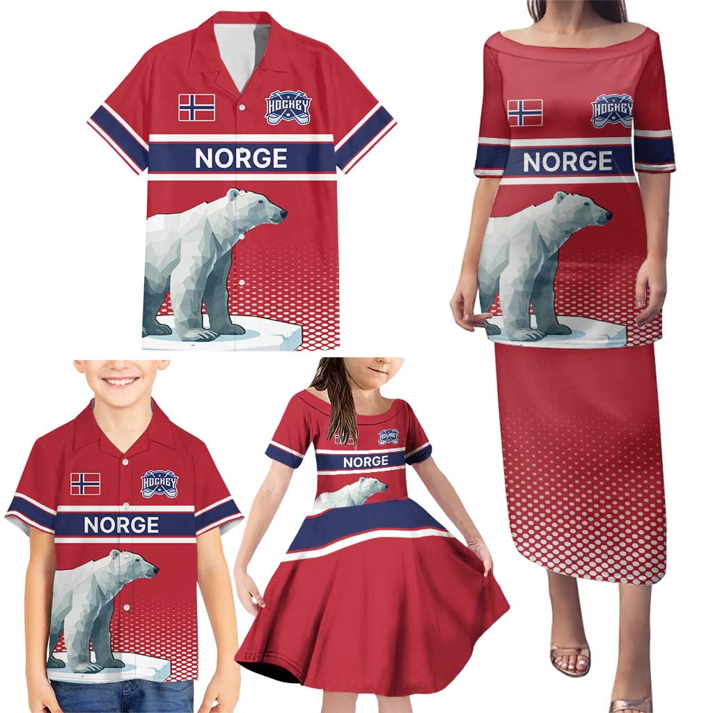Norway Ice Hockey Custom Family Matching Puletasi and Hawaiian Shirt Norge Polar Bears Red Style