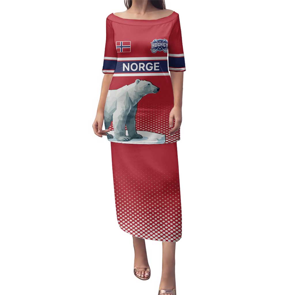 Norway Ice Hockey Custom Family Matching Puletasi and Hawaiian Shirt Norge Polar Bears Red Style