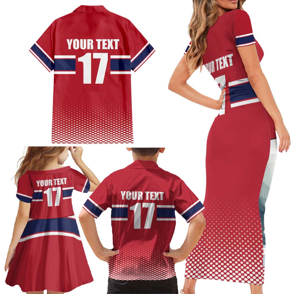 Norway Ice Hockey Custom Family Matching Short Sleeve Bodycon Dress and Hawaiian Shirt Norge Polar Bears Red Style