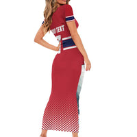 Norway Ice Hockey Custom Family Matching Short Sleeve Bodycon Dress and Hawaiian Shirt Norge Polar Bears Red Style