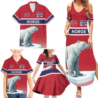 Norway Ice Hockey Custom Family Matching Summer Maxi Dress and Hawaiian Shirt Norge Polar Bears Red Style