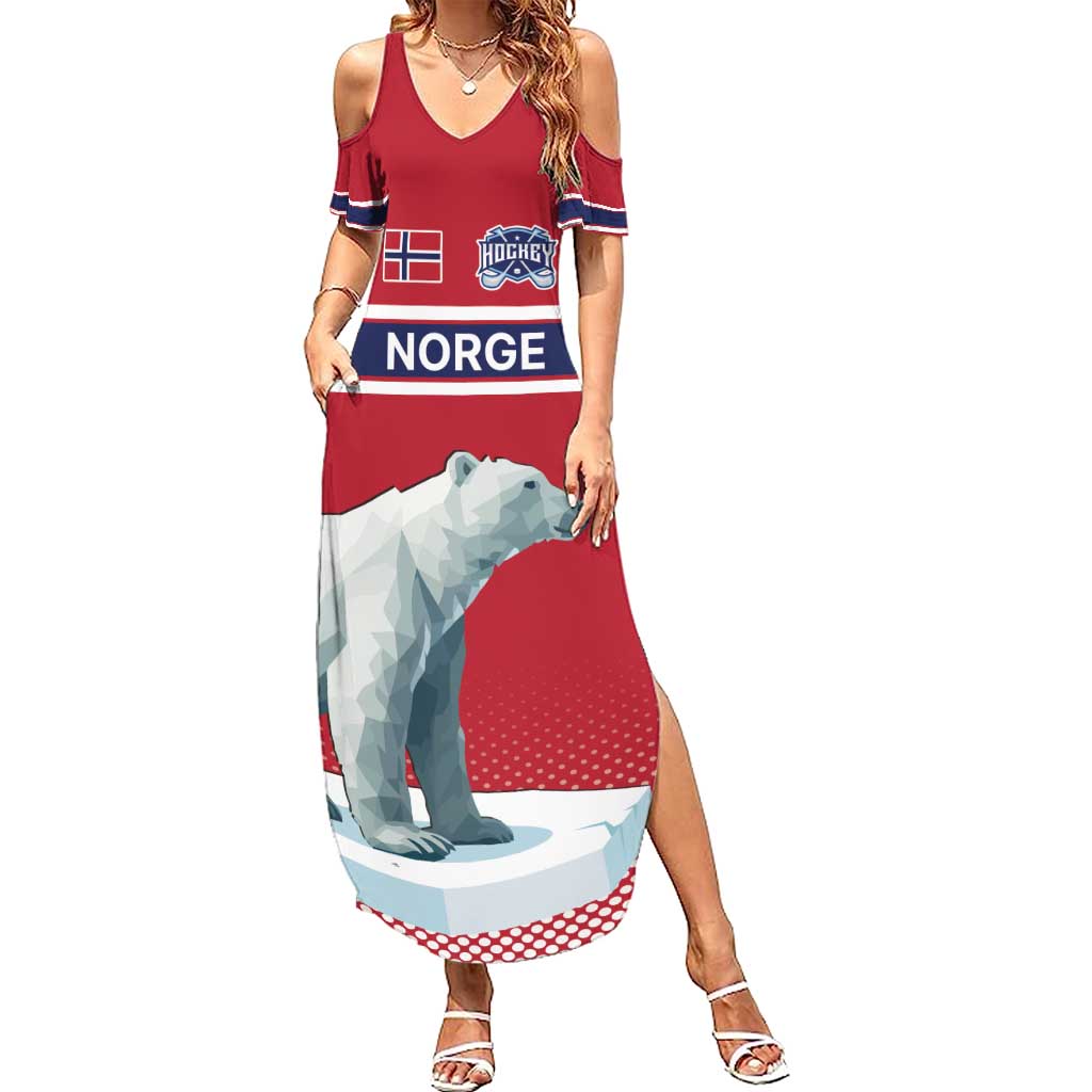 Norway Ice Hockey Custom Family Matching Summer Maxi Dress and Hawaiian Shirt Norge Polar Bears Red Style
