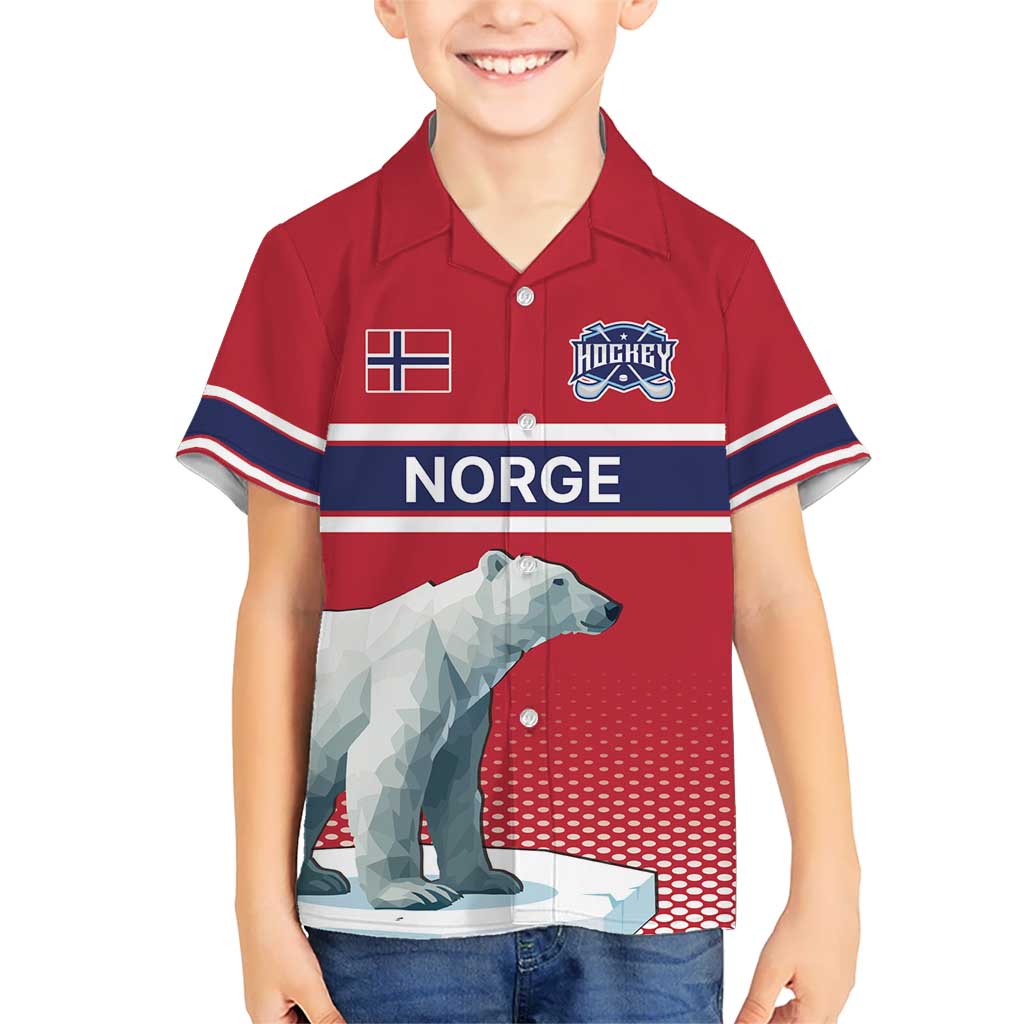 Norway Ice Hockey Custom Kid Hawaiian Shirt Norge Polar Bears Red Style