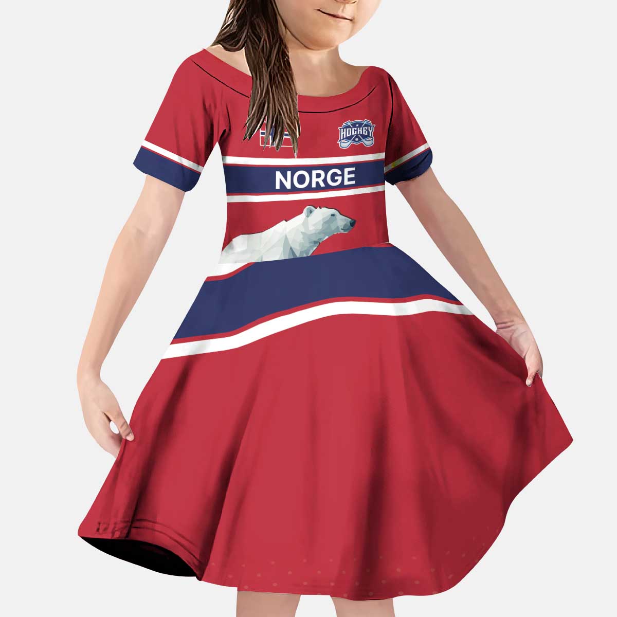 Norway Ice Hockey Custom Kid Short Sleeve Dress Norge Polar Bears Red Style
