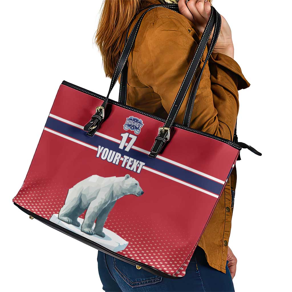 Norway Ice Hockey Custom Leather Tote Bag Norge Polar Bears Red Style