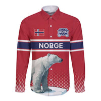 Norway Ice Hockey Custom Long Sleeve Button Shirt Norge Polar Bears Red Style
