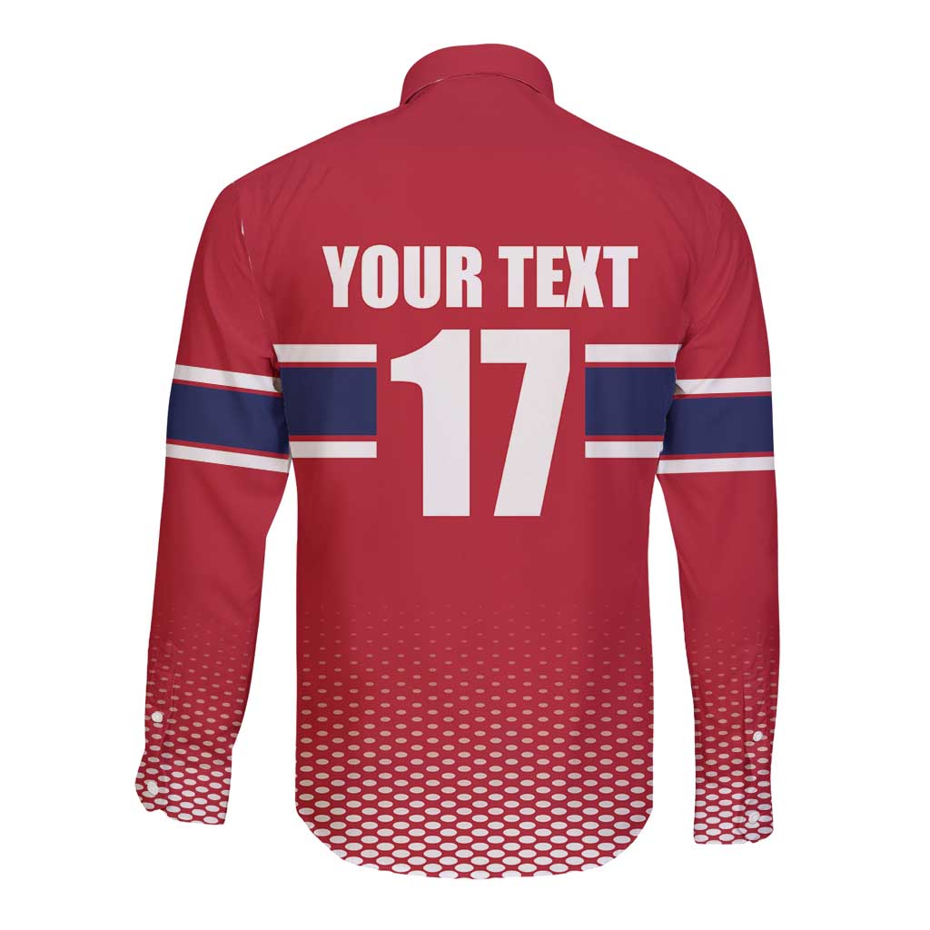Norway Ice Hockey Custom Long Sleeve Button Shirt Norge Polar Bears Red Style