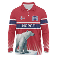 Norway Ice Hockey Custom Long Sleeve Polo Shirt Norge Polar Bears Red Style
