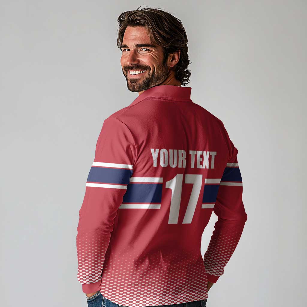 Norway Ice Hockey Custom Long Sleeve Polo Shirt Norge Polar Bears Red Style