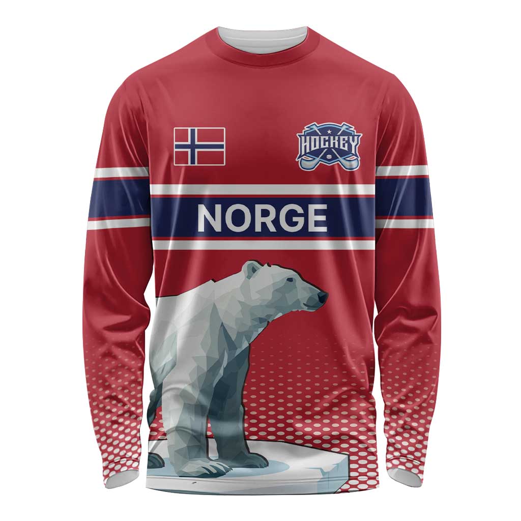 Norway Ice Hockey Custom Long Sleeve Shirt Norge Polar Bears Red Style