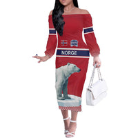 Norway Ice Hockey Custom Off The Shoulder Long Sleeve Dress Norge Polar Bears Red Style