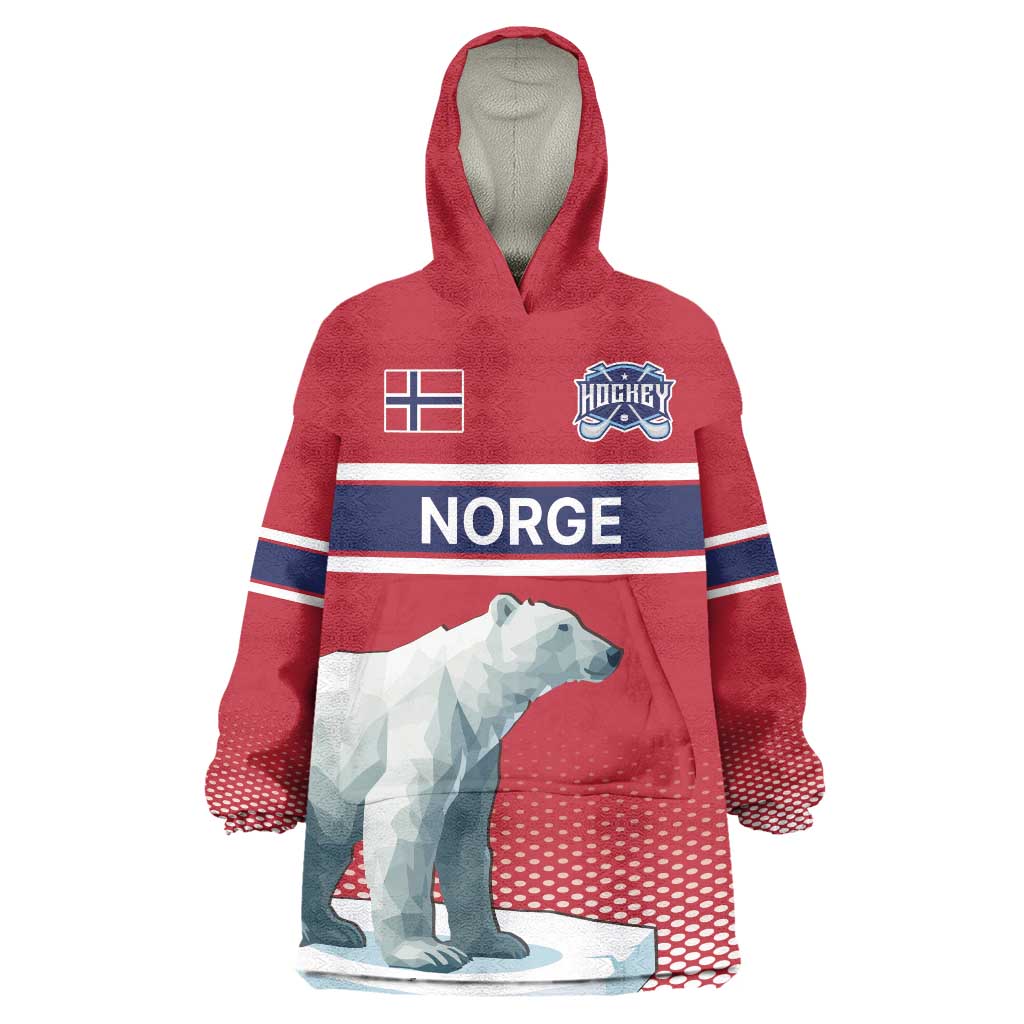 Norway Ice Hockey Custom Wearable Blanket Hoodie Norge Polar Bears Red Style
