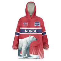 Norway Ice Hockey Custom Wearable Blanket Hoodie Norge Polar Bears Red Style