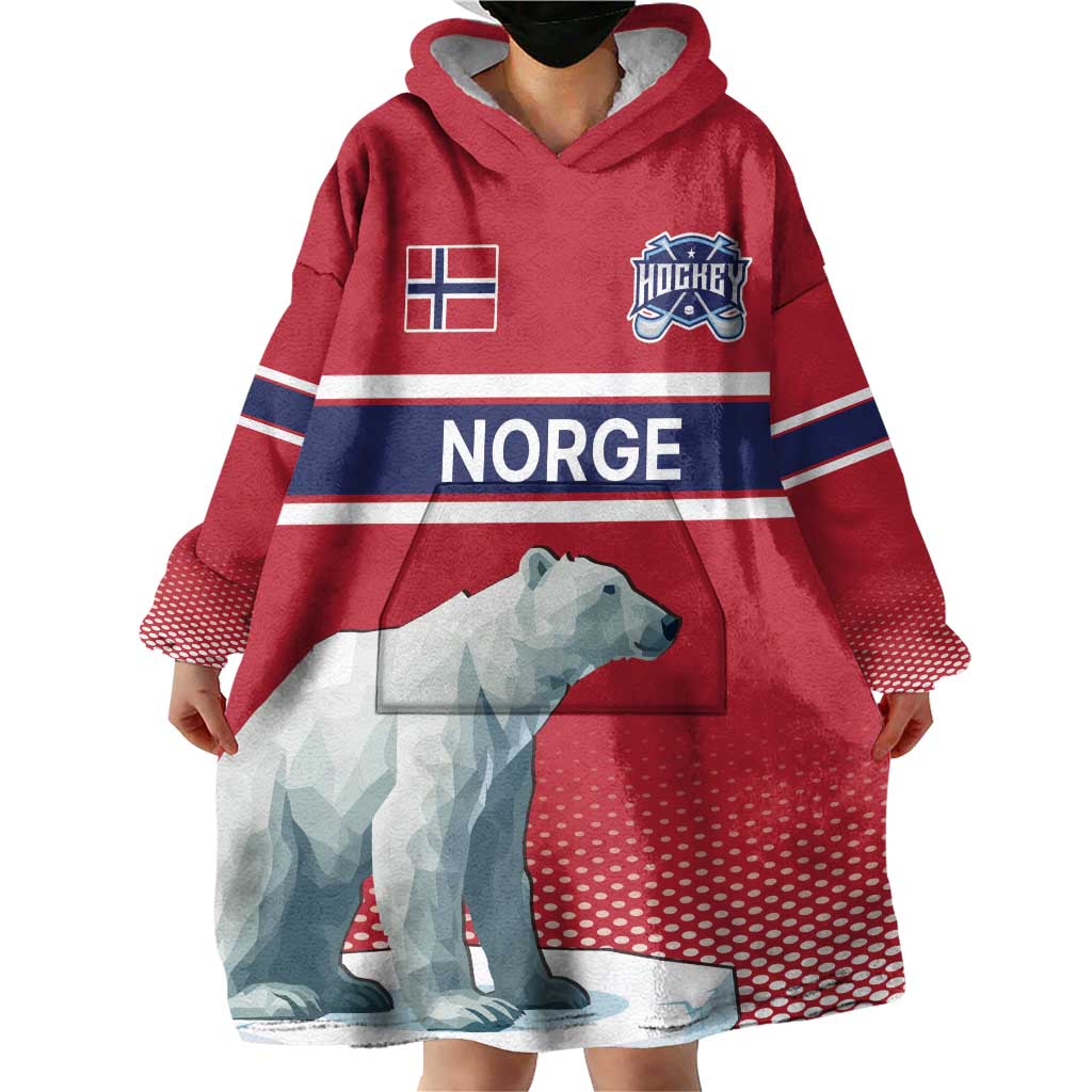 Norway Ice Hockey Custom Wearable Blanket Hoodie Norge Polar Bears Red Style