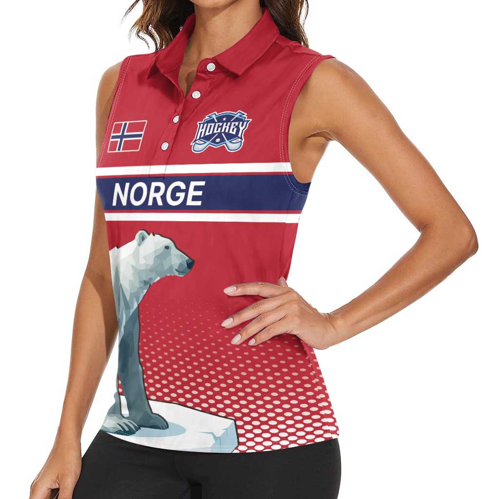 Norway Ice Hockey Custom Women Sleeveless Polo Shirt Norge Polar Bears Red Style