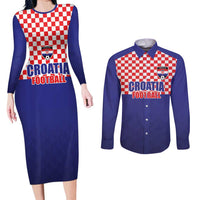 Custom Croatia Football Couples Matching Long Sleeve Bodycon Dress and Long Sleeve Button Shirt Sporty Style