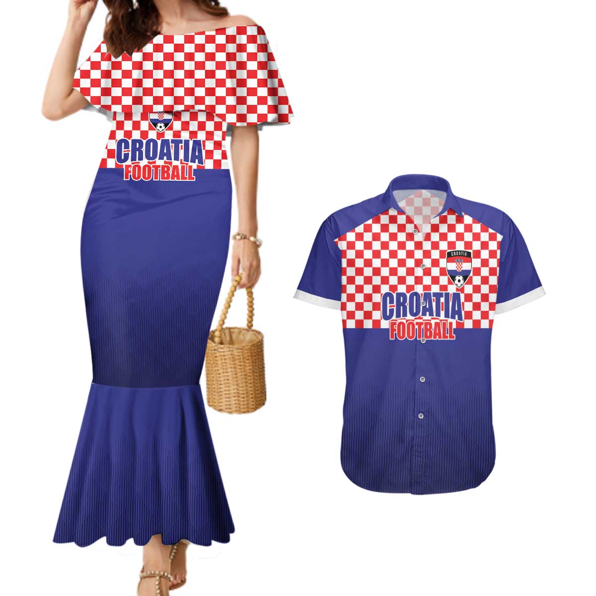 Custom Croatia Football Couples Matching Mermaid Dress and Hawaiian Shirt Sporty Style