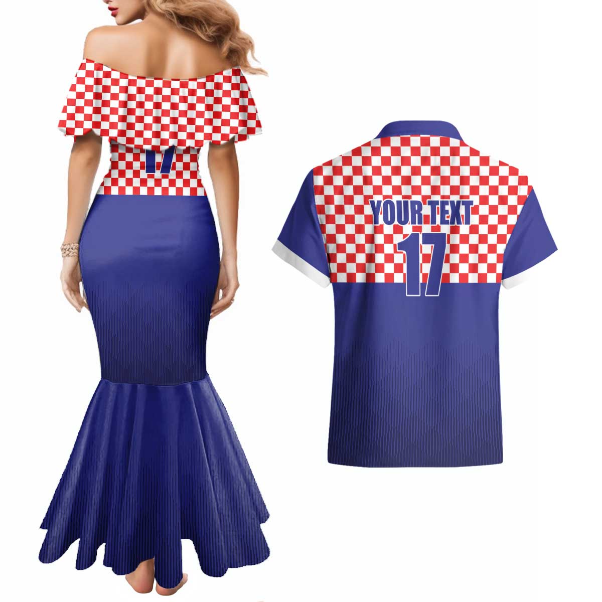 Custom Croatia Football Couples Matching Mermaid Dress and Hawaiian Shirt Sporty Style