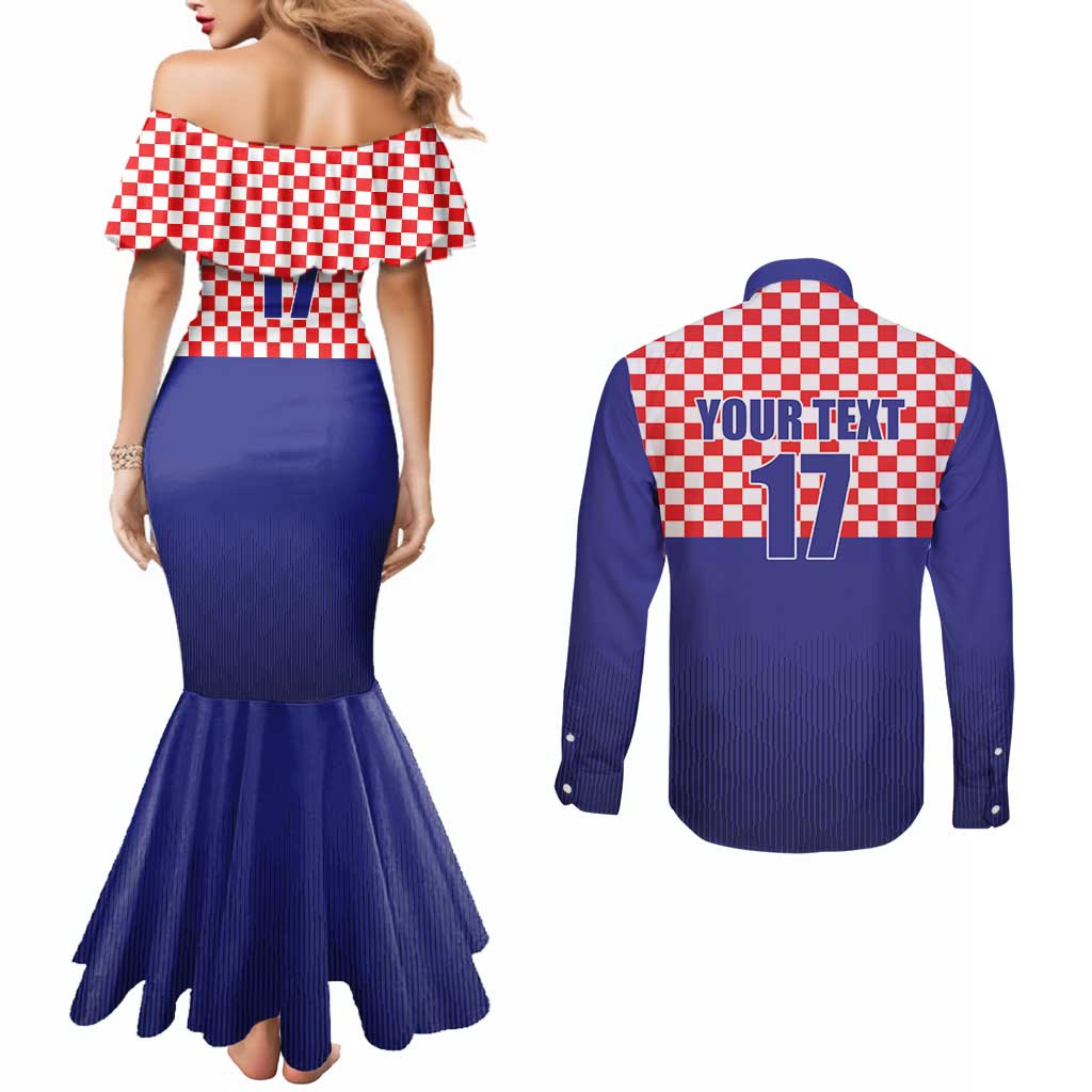 Custom Croatia Football Couples Matching Mermaid Dress and Long Sleeve Button Shirt Sporty Style