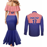 Custom Croatia Football Couples Matching Mermaid Dress and Long Sleeve Button Shirt Sporty Style