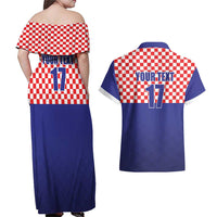 Custom Croatia Football Couples Matching Off Shoulder Maxi Dress and Hawaiian Shirt Sporty Style