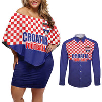 Custom Croatia Football Couples Matching Off Shoulder Short Dress and Long Sleeve Button Shirt Sporty Style