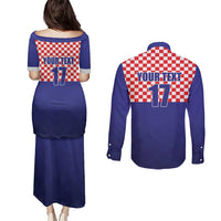 Custom Croatia Football Couples Matching Puletasi and Long Sleeve Button Shirt Sporty Style
