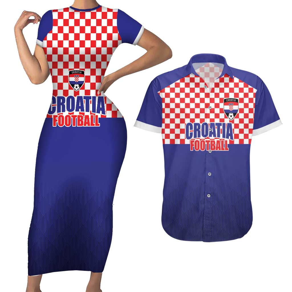 Custom Croatia Football Couples Matching Short Sleeve Bodycon Dress and Hawaiian Shirt Sporty Style