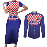 Custom Croatia Football Couples Matching Short Sleeve Bodycon Dress and Long Sleeve Button Shirt Sporty Style