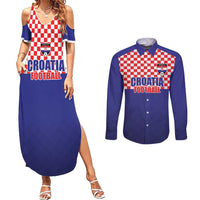 Custom Croatia Football Couples Matching Summer Maxi Dress and Long Sleeve Button Shirt Sporty Style