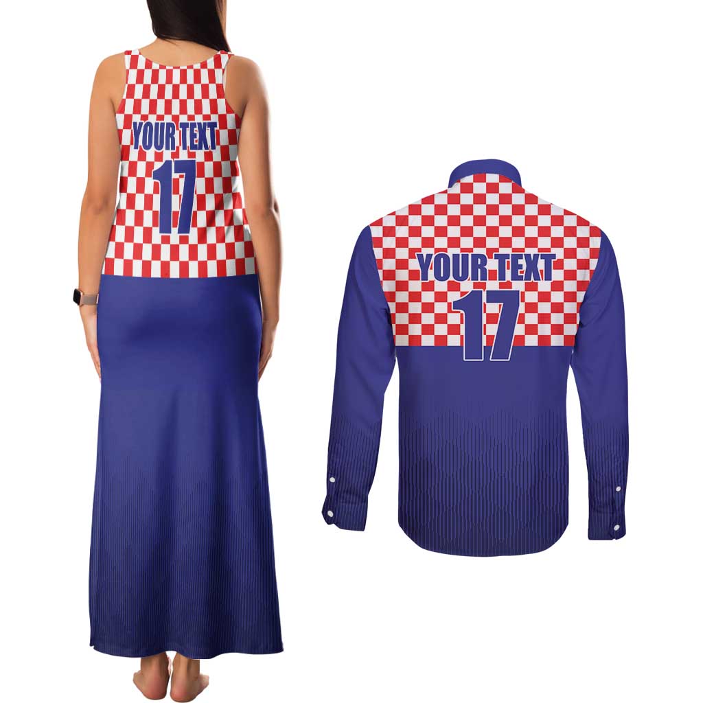 Custom Croatia Football Couples Matching Tank Maxi Dress and Long Sleeve Button Shirt Sporty Style