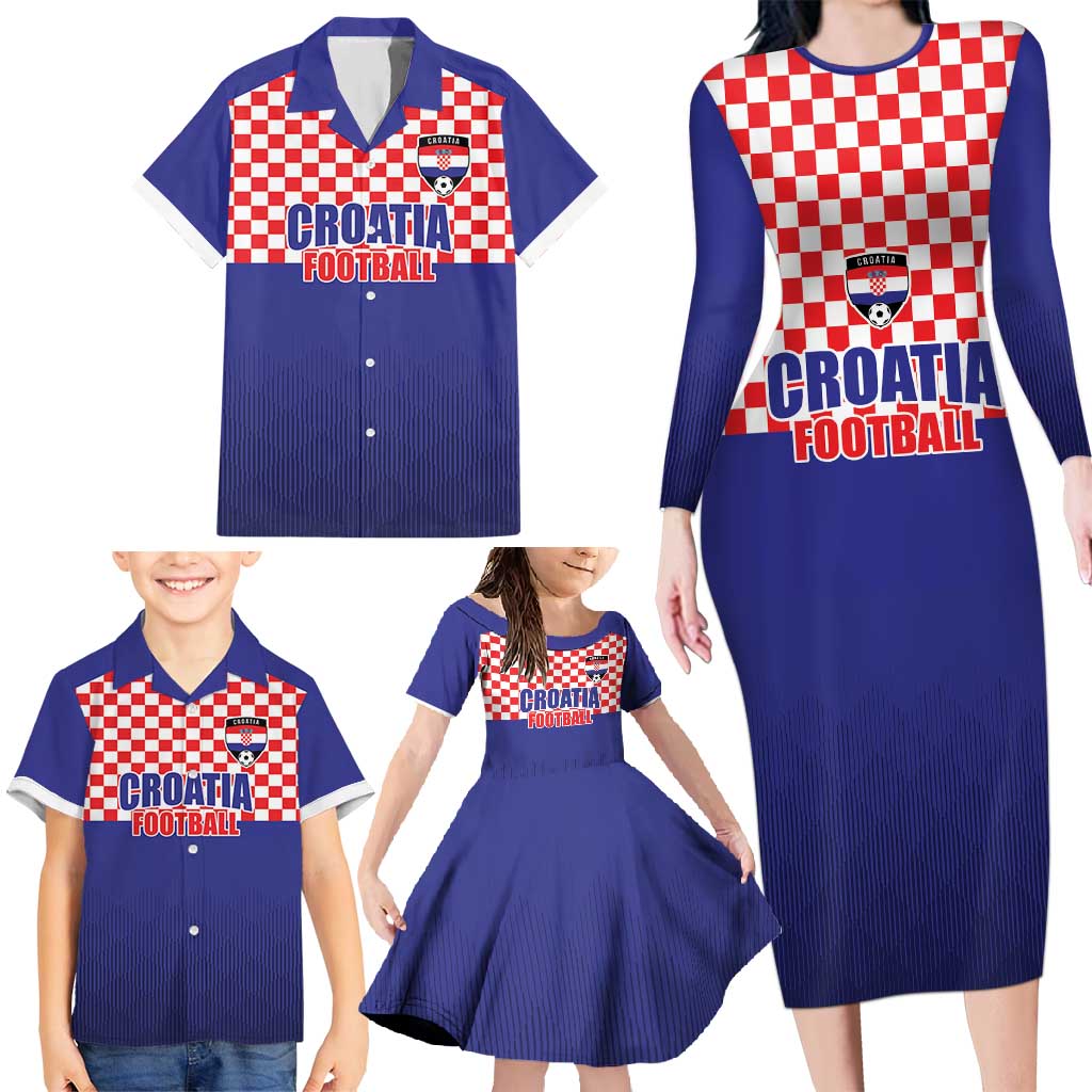 Custom Croatia Football Family Matching Long Sleeve Bodycon Dress and Hawaiian Shirt Sporty Style