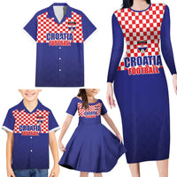 Custom Croatia Football Family Matching Long Sleeve Bodycon Dress and Hawaiian Shirt Sporty Style