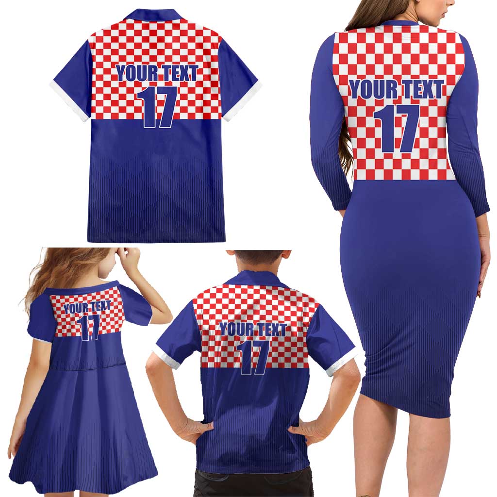 Custom Croatia Football Family Matching Long Sleeve Bodycon Dress and Hawaiian Shirt Sporty Style