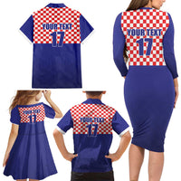Custom Croatia Football Family Matching Long Sleeve Bodycon Dress and Hawaiian Shirt Sporty Style