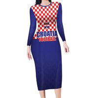 Custom Croatia Football Family Matching Long Sleeve Bodycon Dress and Hawaiian Shirt Sporty Style