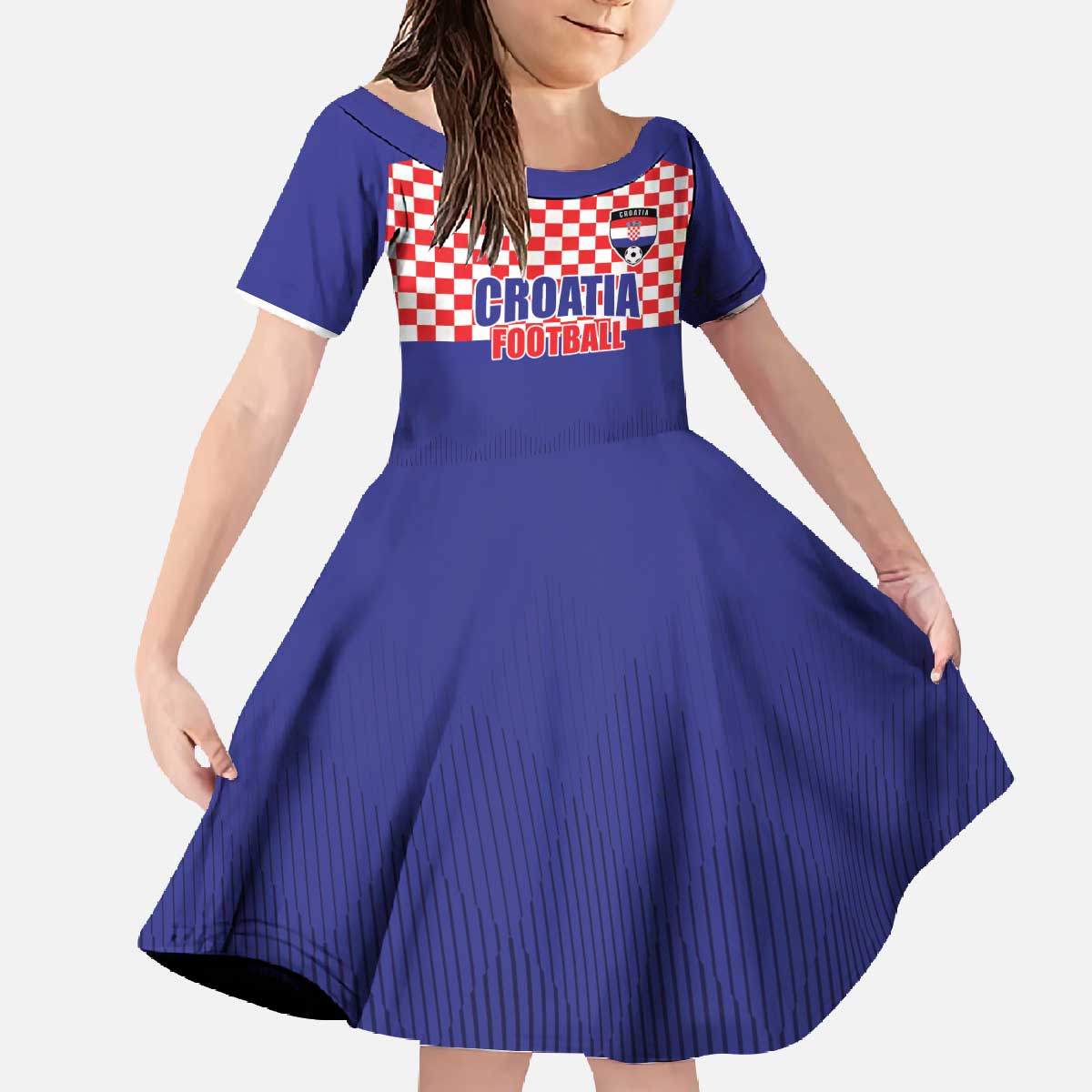 Custom Croatia Football Family Matching Off The Shoulder Long Sleeve Dress and Hawaiian Shirt Sporty Style