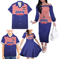 Custom Croatia Football Family Matching Off The Shoulder Long Sleeve Dress and Hawaiian Shirt Sporty Style