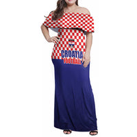 Custom Croatia Football Family Matching Off Shoulder Maxi Dress and Hawaiian Shirt Sporty Style