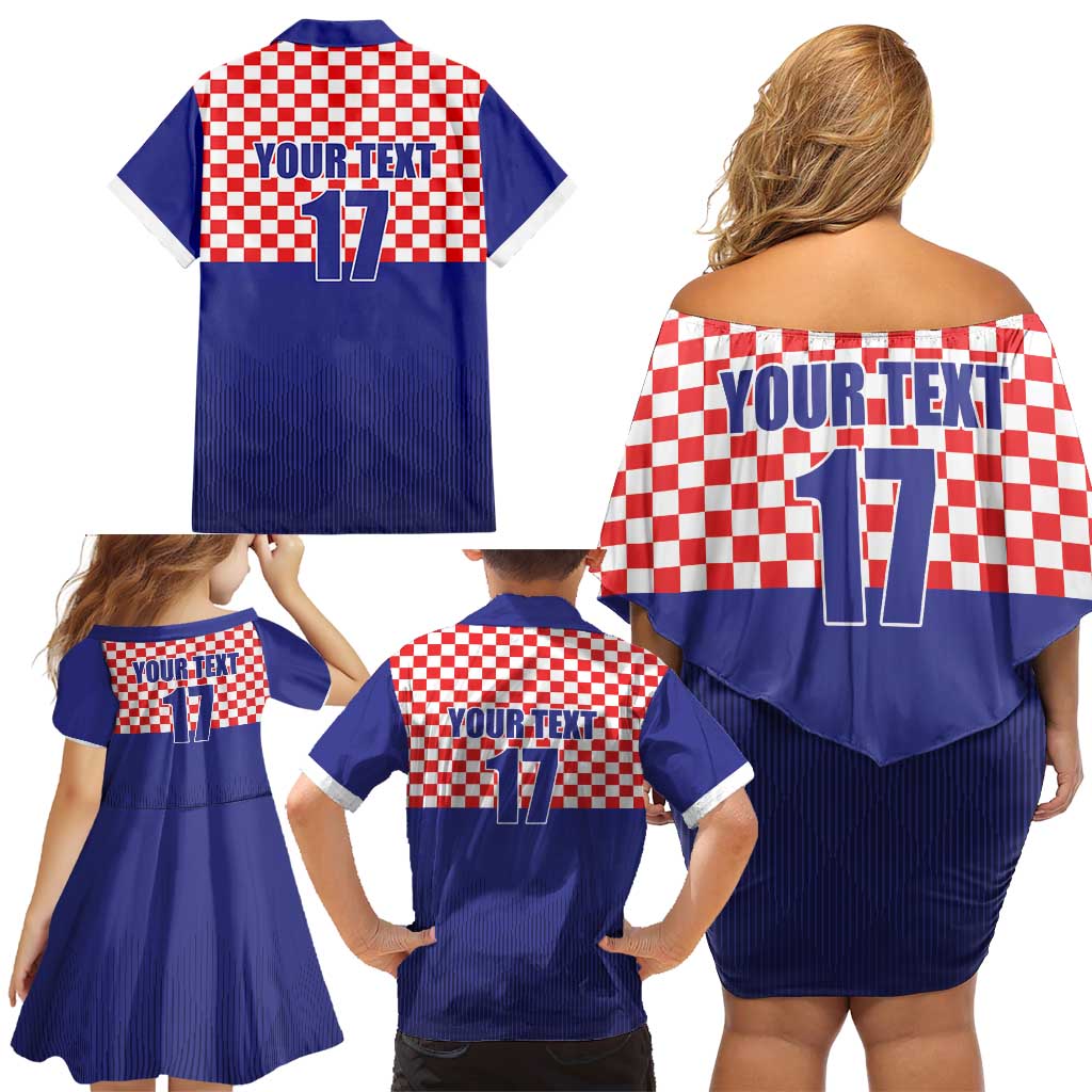 Custom Croatia Football Family Matching Off Shoulder Short Dress and Hawaiian Shirt Sporty Style