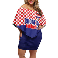 Custom Croatia Football Family Matching Off Shoulder Short Dress and Hawaiian Shirt Sporty Style
