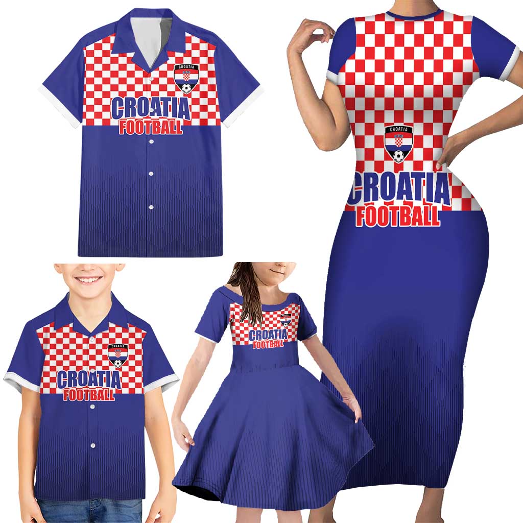 Custom Croatia Football Family Matching Short Sleeve Bodycon Dress and Hawaiian Shirt Sporty Style