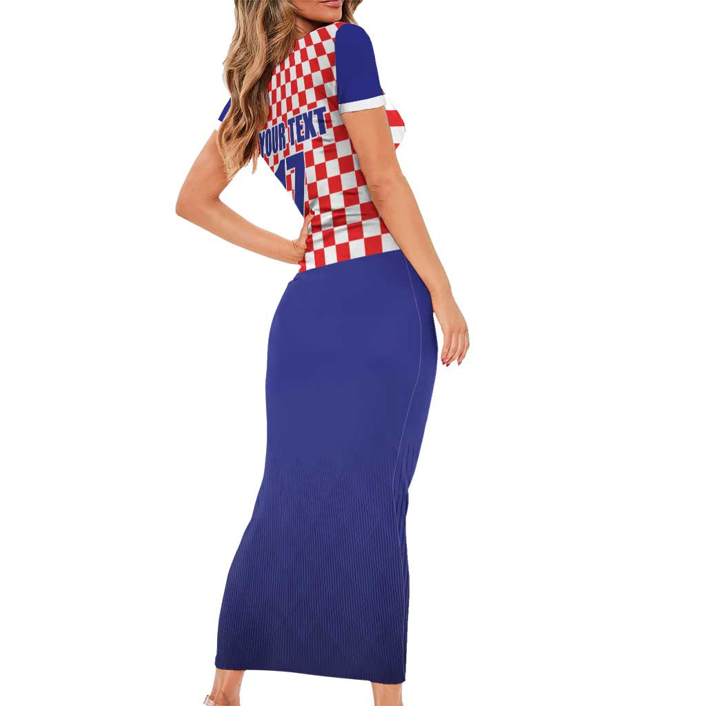 Custom Croatia Football Family Matching Short Sleeve Bodycon Dress and Hawaiian Shirt Sporty Style