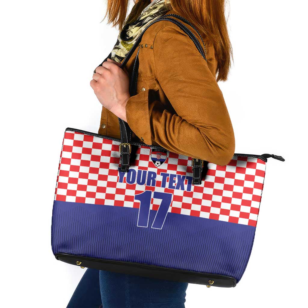 Custom Croatia Football Leather Tote Bag Sporty Style