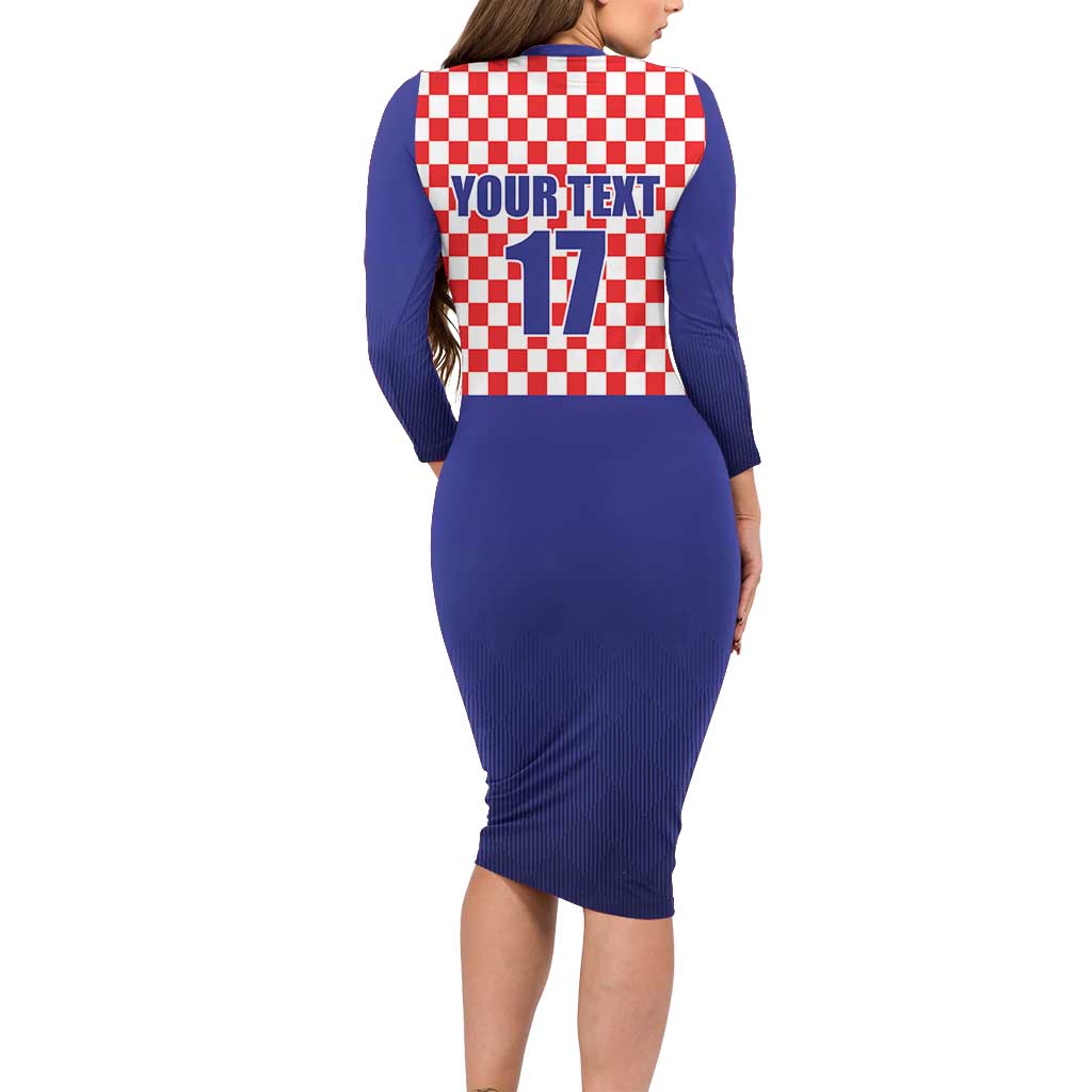 Custom Croatia Football Long Sleeve Bodycon Dress Sporty Style