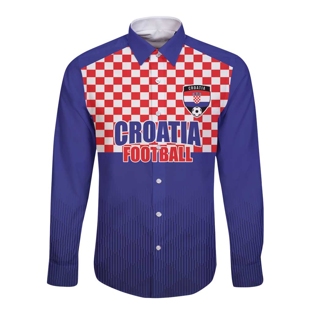 Custom Croatia Football Long Sleeve Button Shirt Sporty Style