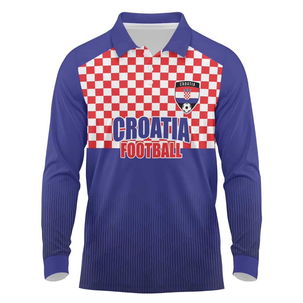 Custom Croatia Football Long Sleeve Polo Shirt Sporty Style
