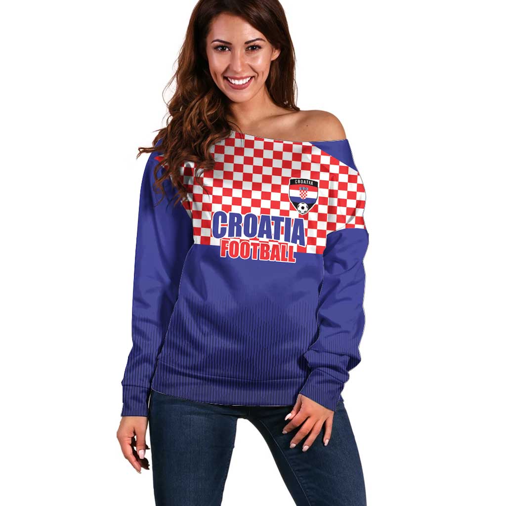 Custom Croatia Football Off Shoulder Sweater Sporty Style